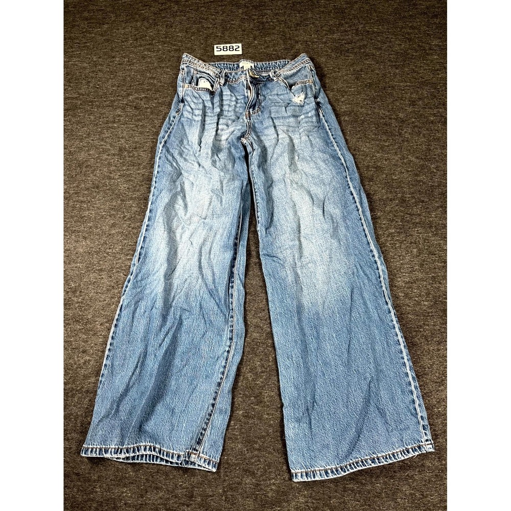 Roxy Mermaid Kiss Jeans Women 7 Blue Denim Cotton Light Wash Distressed Wide Leg